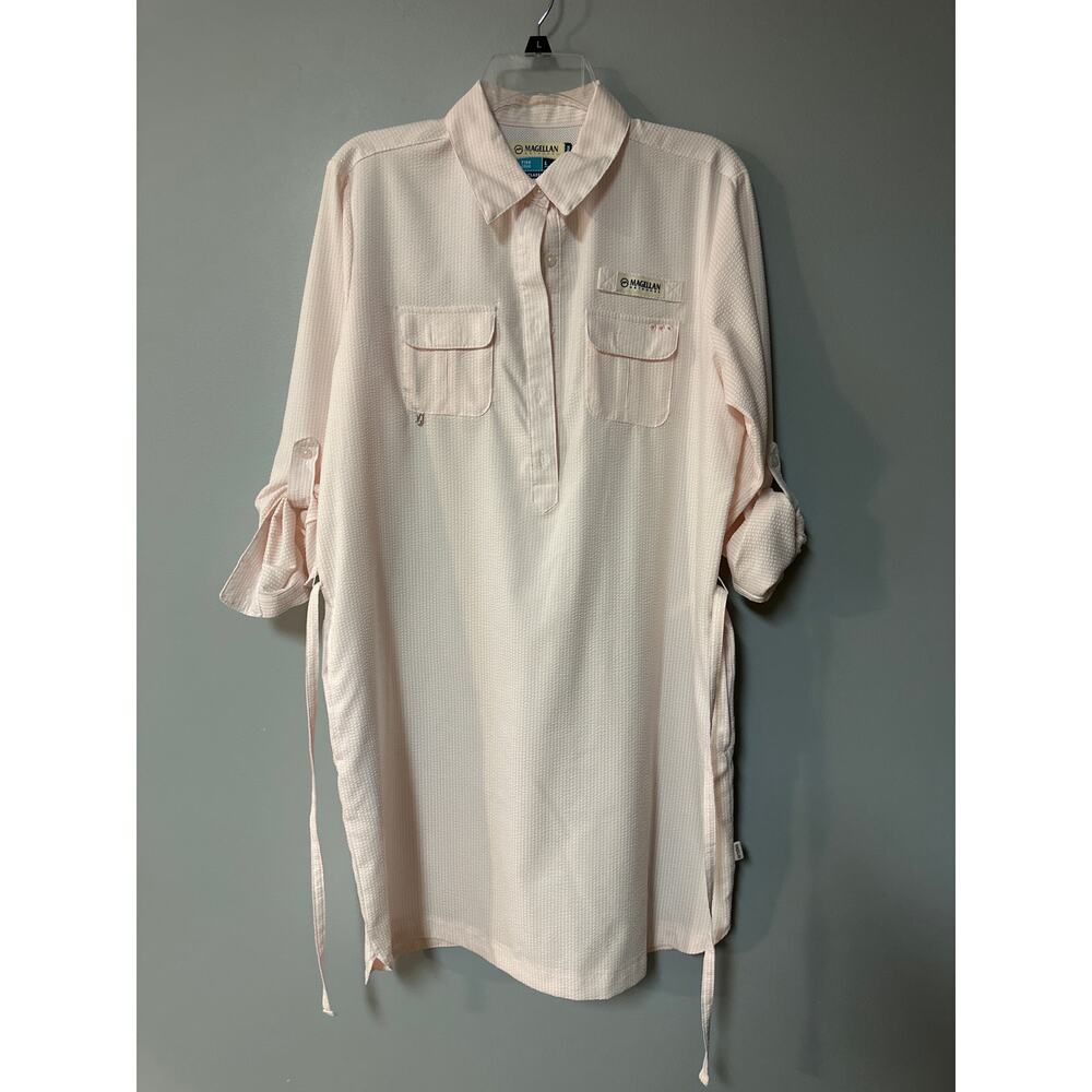 Magellan Outdoors Fishing Shirt Womens L Pink Vented Long Sleeve Button Up